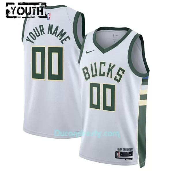 Dres za Košarku Milwaukee Bucks Dječji Association Edition Swingman 2023/24 Bijela