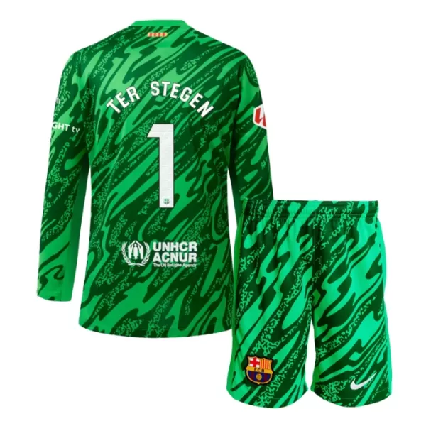 Dres FC Barcelona Marc-André ter Stegen 1 Golmanski Dječji Domaći 2024/25 Dugi Rukav